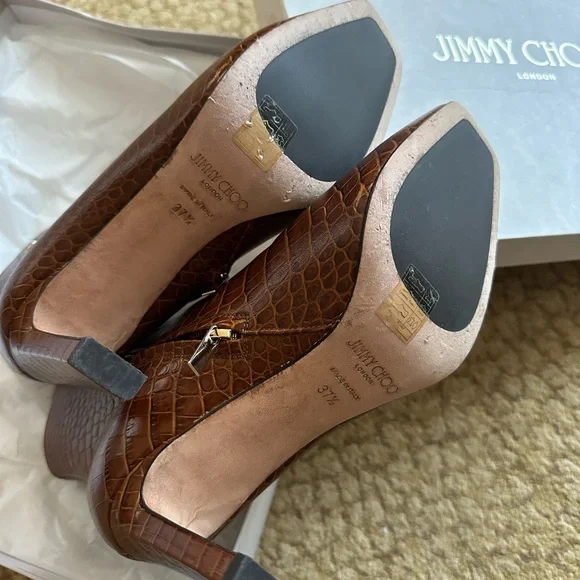 Brown Jimmy Choo Crocodile Embossed Ankle Boots - Picture 3 of 4